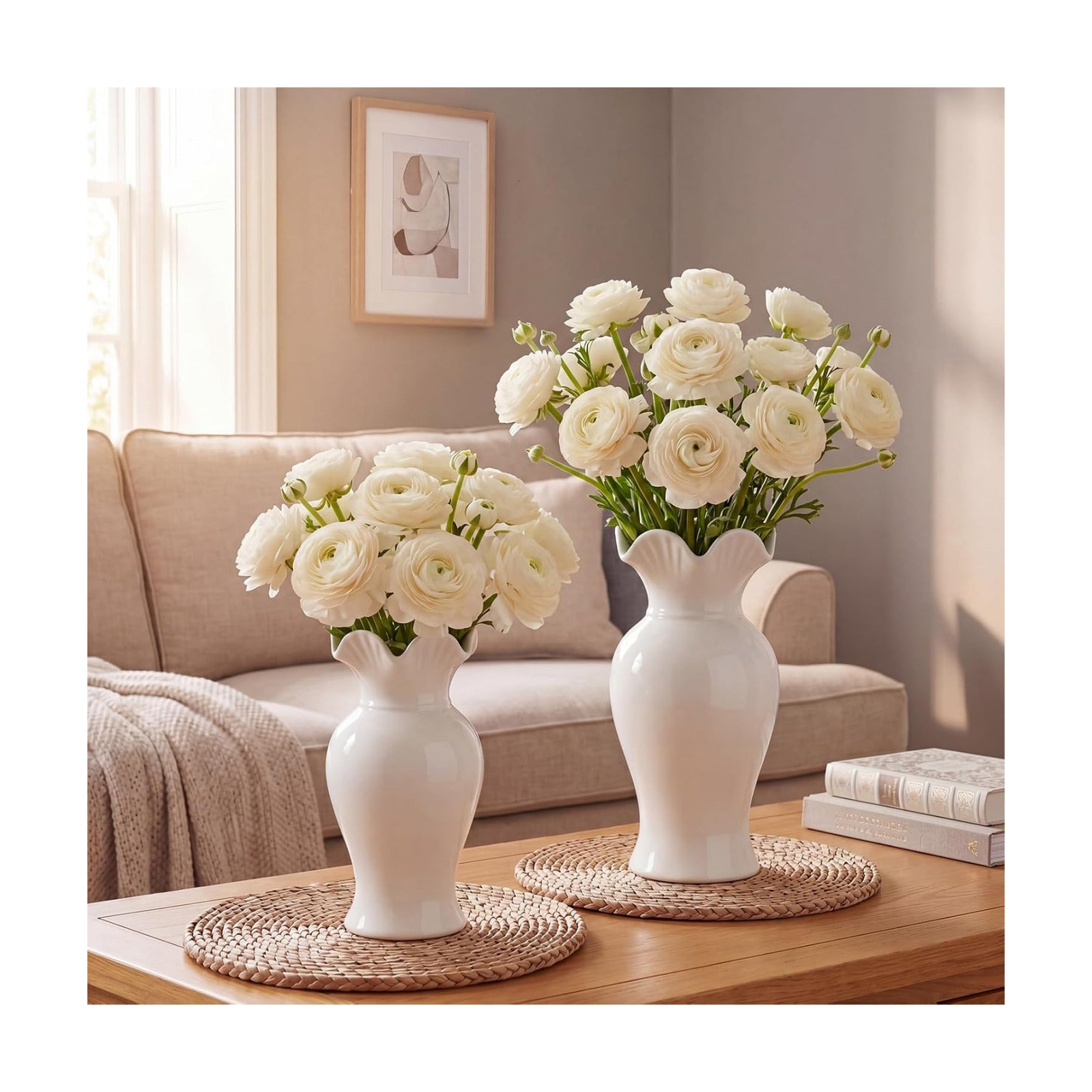 Ceramic Vase Set Small Rustic Decorative Vases Home Decor / 6.7, 7.9in / Classic / White / Set of 2