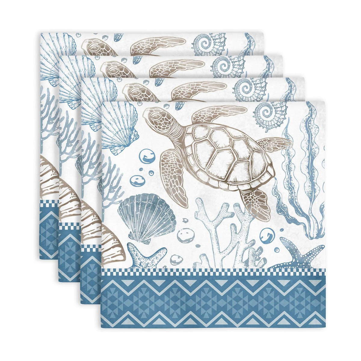 Sea Turtle Ocean Dinner Cloth Napkins Set of 4, 18 x 18 Inch Washable Reusable Fabric Napkins, Gift for Turtle Lovers, Beach House Summer Party Coastal Table Decor