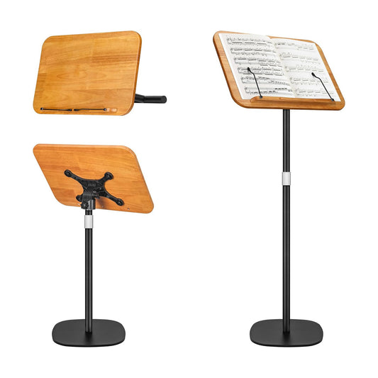 2-in-1 Dual-use Floor & Desktop Book Stand, 100% Solid Wood Book Stand, Adjustable Height 16.5"- 51" Laptop Floor Stand