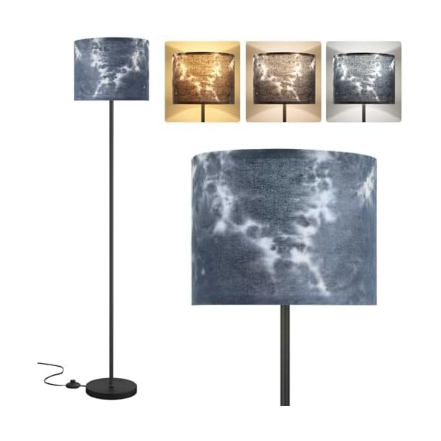 Ambimall 60'' Modern Floor Lamp with Shade, Tall Lamps for Living Room, Bedroom, Office, Dining Room, Hand-Dyed Blue