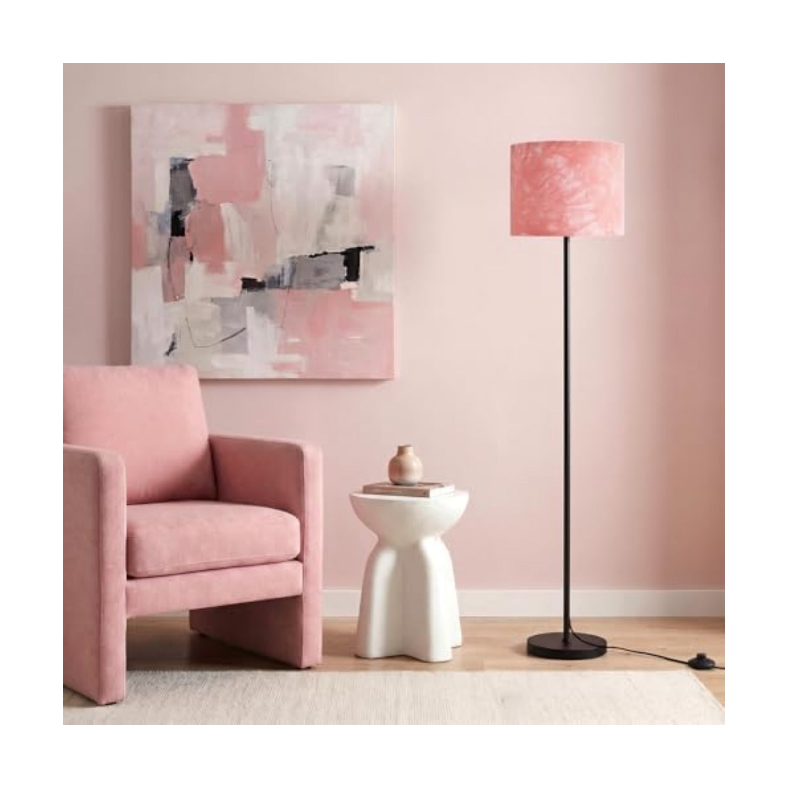 Ambimall 60'' Modern Floor Lamp with Shade, Tall Lamps for Living Room, Bedroom, Office, Dining Room, Hand-Dyed Pink