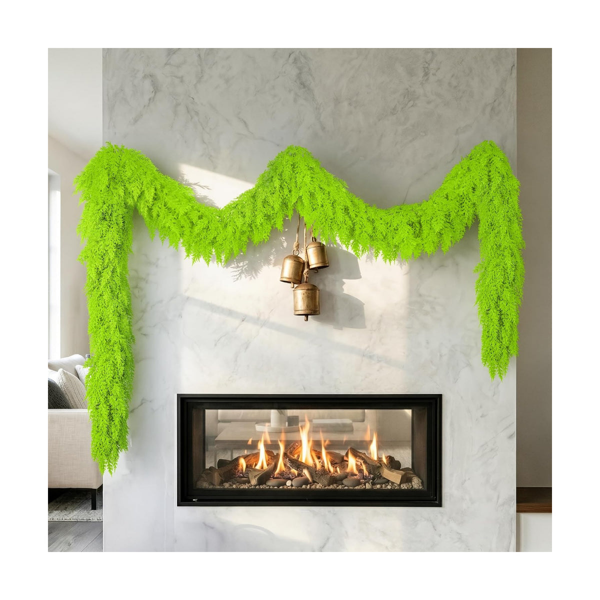 9Ft Christmas Cedar Garland, Lime Green Real Touch Christmas Decorations | Realistic Thick Soft Full Lush Artificial