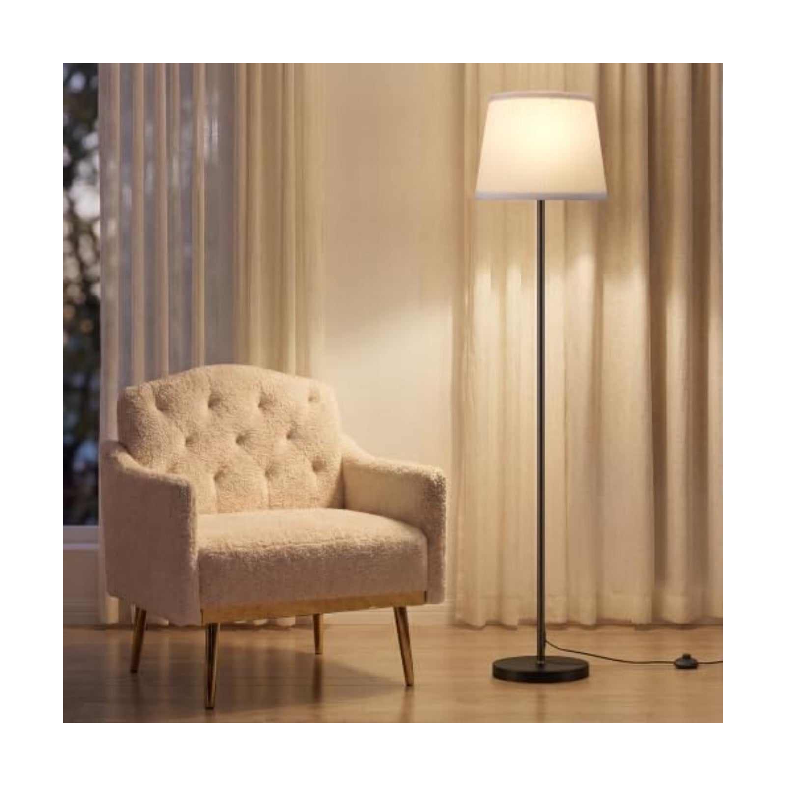 Ambimall 60'' Modern Floor Lamp with Shade, Tall Lamps for Living Room, Bedroom, Office, Dining Room, Pleated Fabric