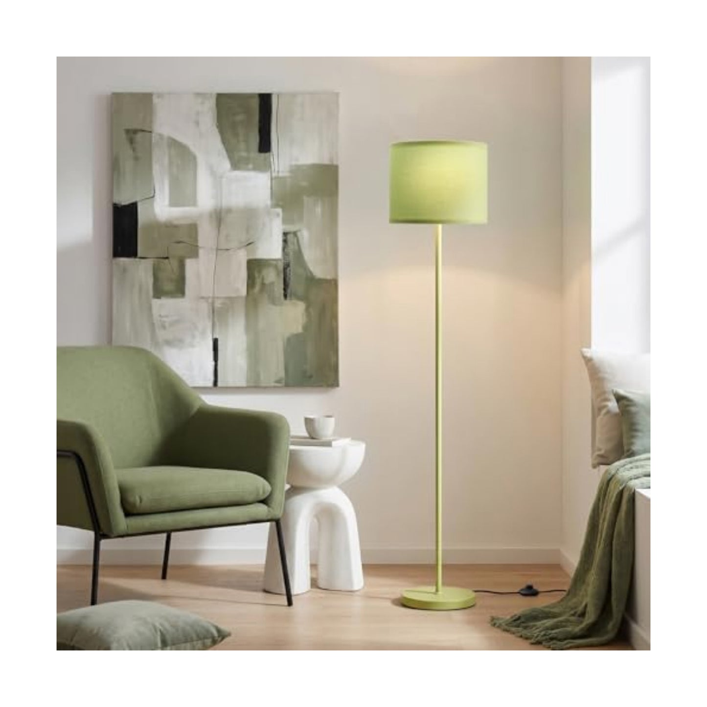 Ambimall 60'' Modern Floor Lamp with Shade, Tall Lamps for Living Room, Bedroom, Office, Dining Room, Light Green