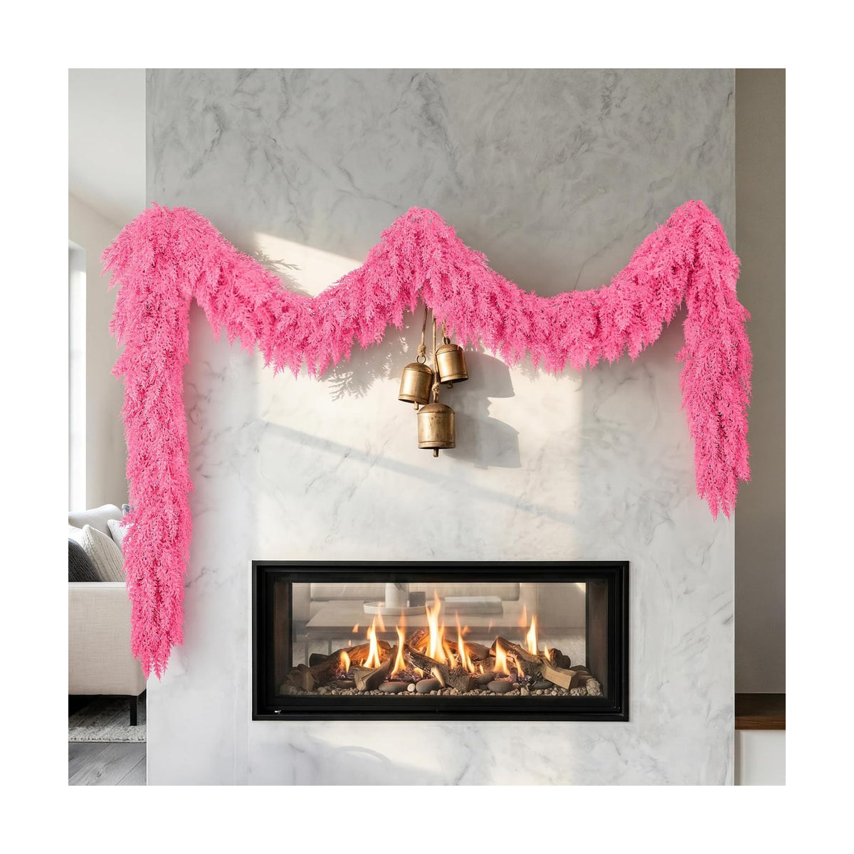 9Ft Christmas Cedar Garland,Pink Real Touch Soft Christmas Decorations | Realistic Thick Full Lush Artificial Garland