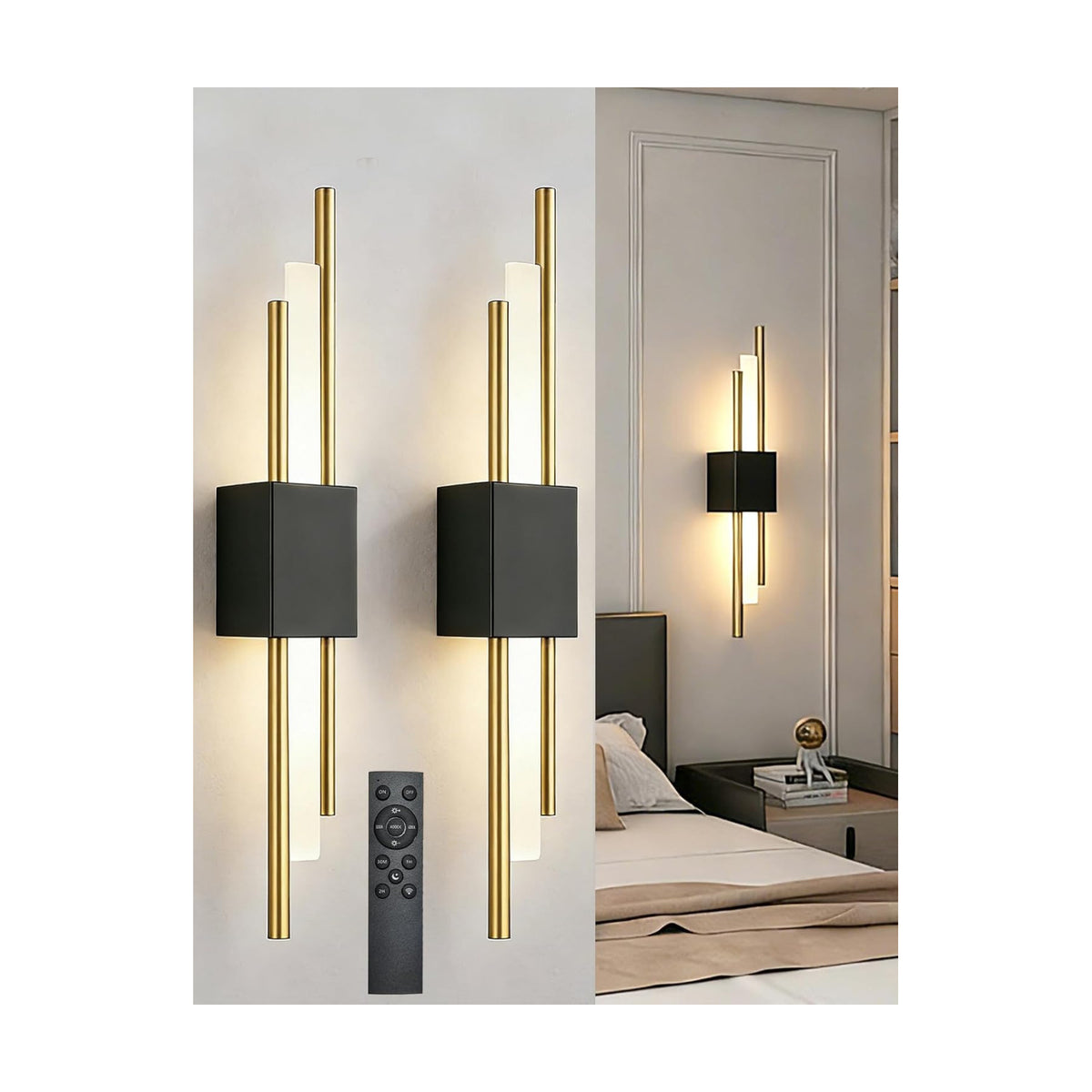USB Rechargeable Wall Sconces Set of 2, Wireless Cordless Wall Lamp with Dimmable Timer, No Wiring Needed Mounted Wall