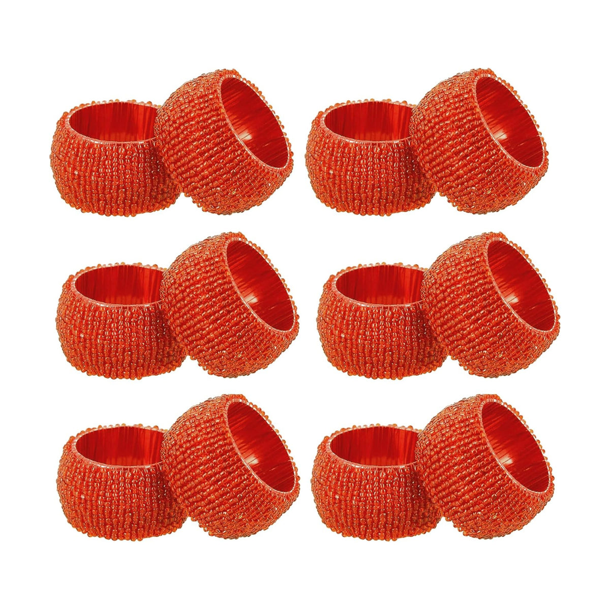 COTTON CRAFT Glitz Handmade Beaded Napkin Rings - Set of 12 - Rust
