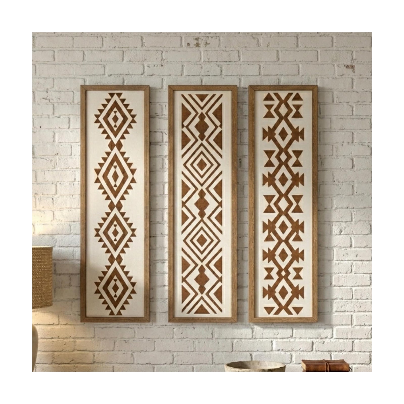 Minimalist Aztec Wood Wall Decor Geometric Scandinavian Boho Hanging Panels / Set of 3