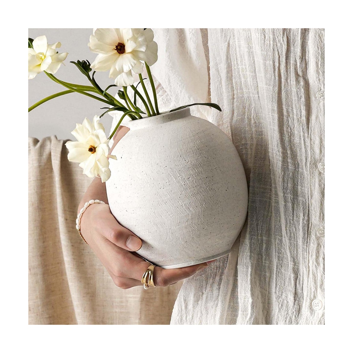 Small White Ceramic Vase / Sandstone White / 6.3 Inch