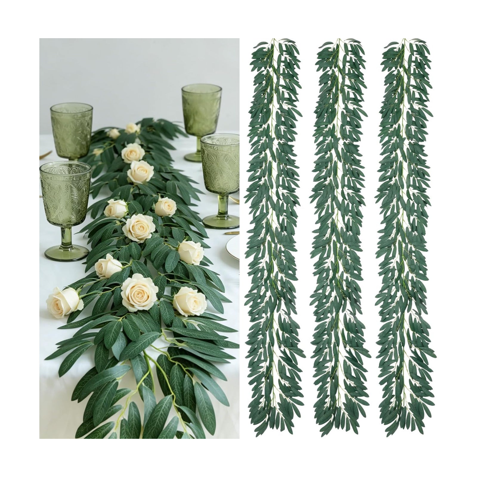 Realistic Silk Fake Hanging Olive Leaves Greenery Garland / Olive Green / 6.5 Inch / Set of 3