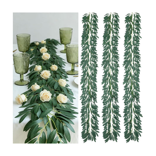 Realistic Silk Fake Hanging Olive Leaves Greenery Garland / Olive Green / 6.5 Inch / Set of 3