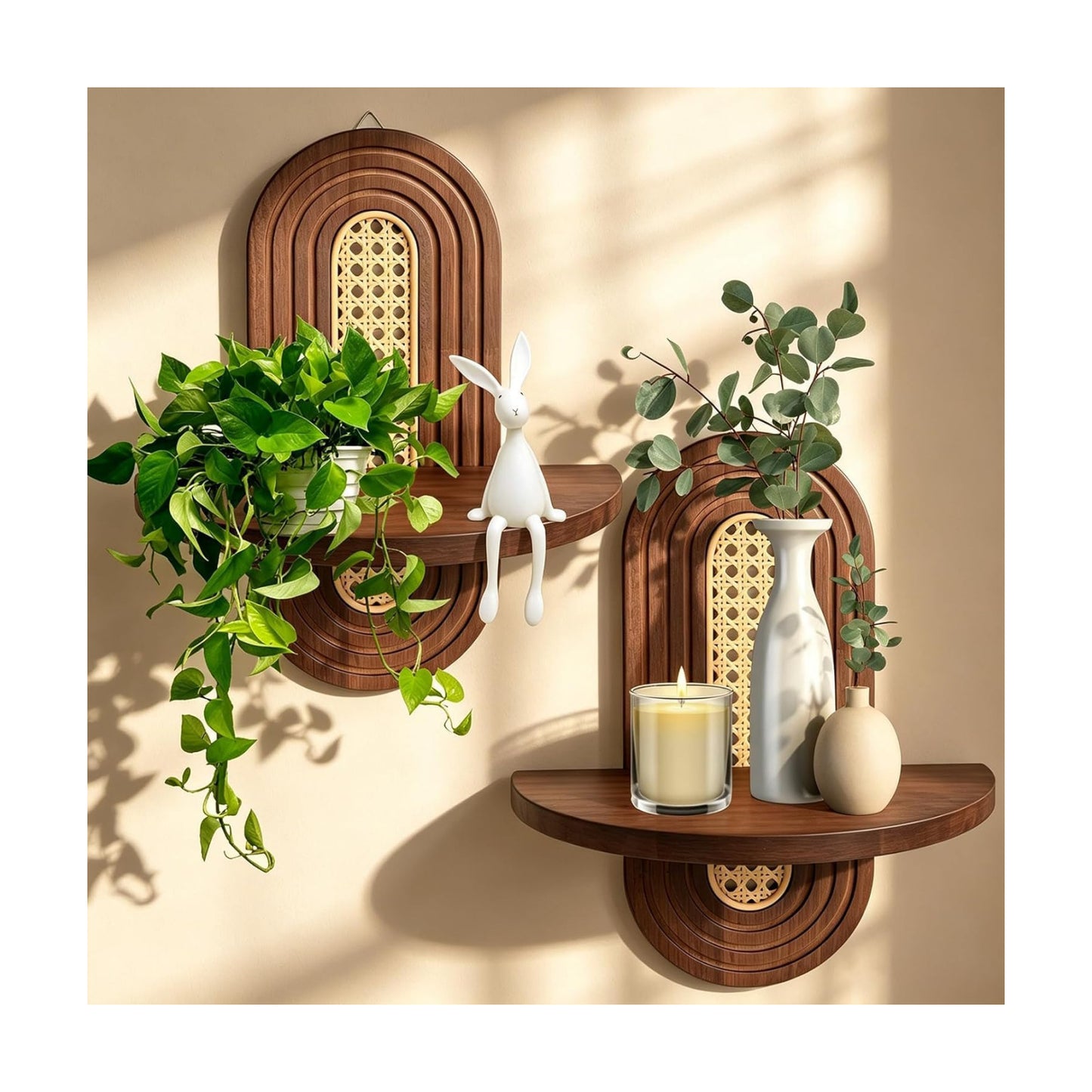 Boho Shelves Wall Decor / Walnut / Natural / Set of 2