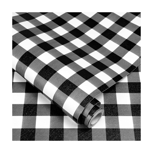 Plaid Peel and Stick Wallpaper Removable Checkered Contact Paper / Black / 17.3 x 240