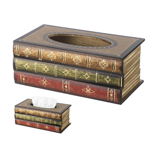 Vintage Book Wood Tissue Box Cover / Brown / 10.2 x 5.9 x 4.1