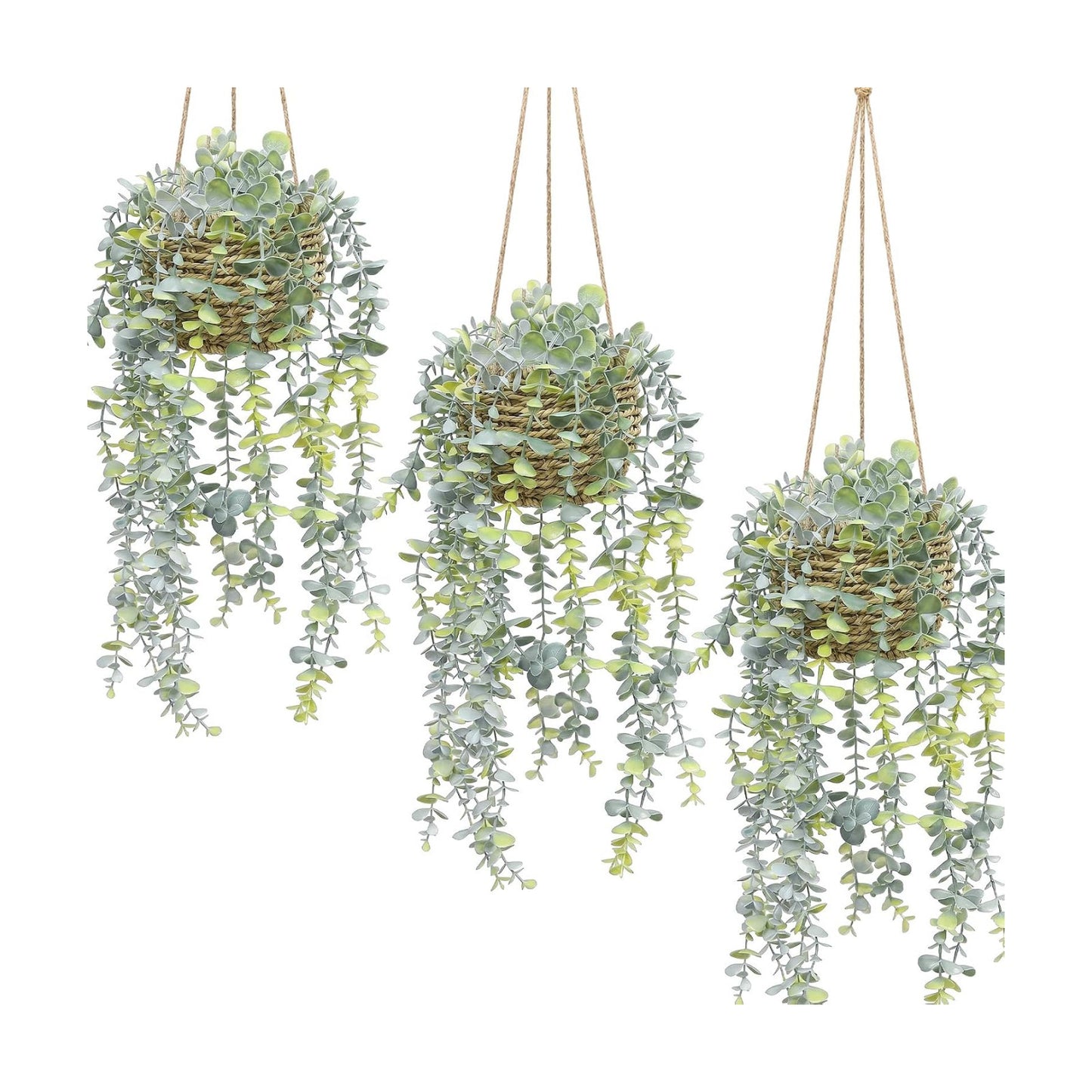 Woven Baskets / Artificial Hanging Eucalyptus Plants / Set of 3