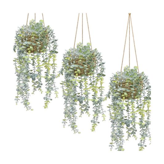 Woven Baskets / Artificial Hanging Eucalyptus Plants / Set of 3