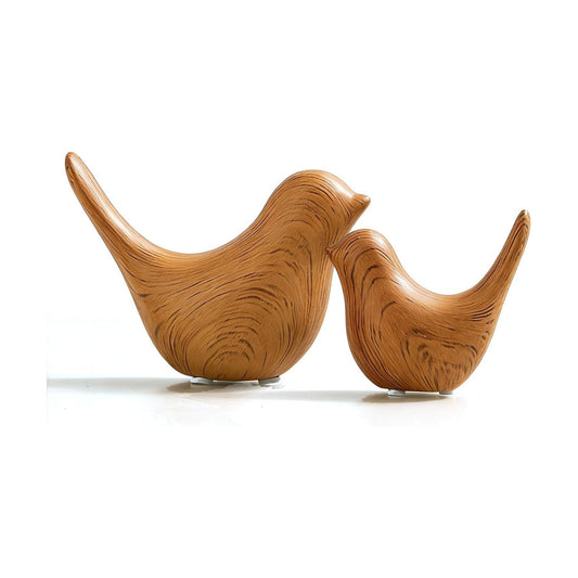 Boho Bird Statue / Wood-look Pair