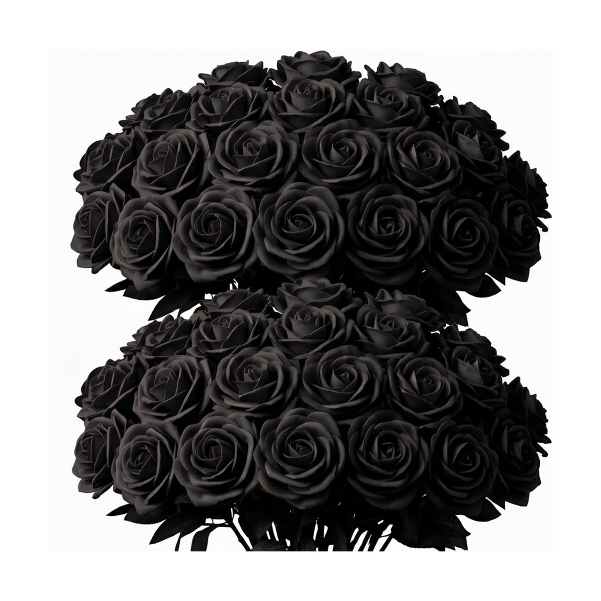 60 Pcs Black Velvet Artificial Roses Flowers with Black Leaves Real Looking Long Stems Bulk for Wedding Centerpieces,DIY Floral Arrangements,Home Decor,Anniversary,Valentine's Day