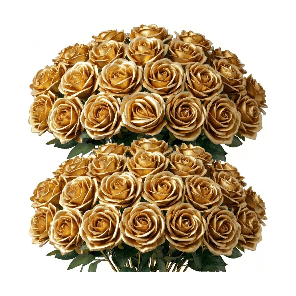 60 Pcs Gold Silk Artificial Roses Flowers Real Looking Silk Faux Roses Bulk Long Stems for Wedding Centerpieces,DIY Floral Arrangements,Home Decor,Anniversary,Valentine's Day