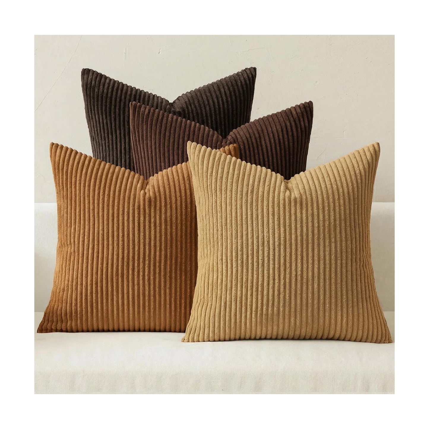 MIULEE Fall Corduroy Decorative Throw Pillow Covers Camel Brown 20x20