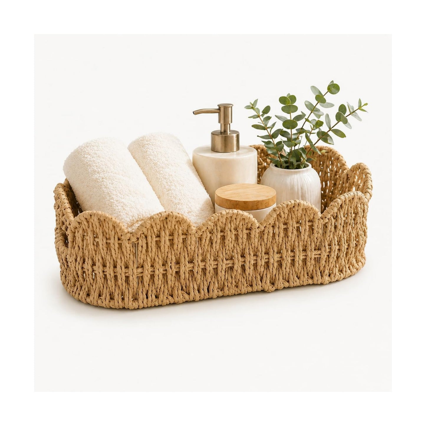 Scalloped Wicker Basket for Toilet Tank