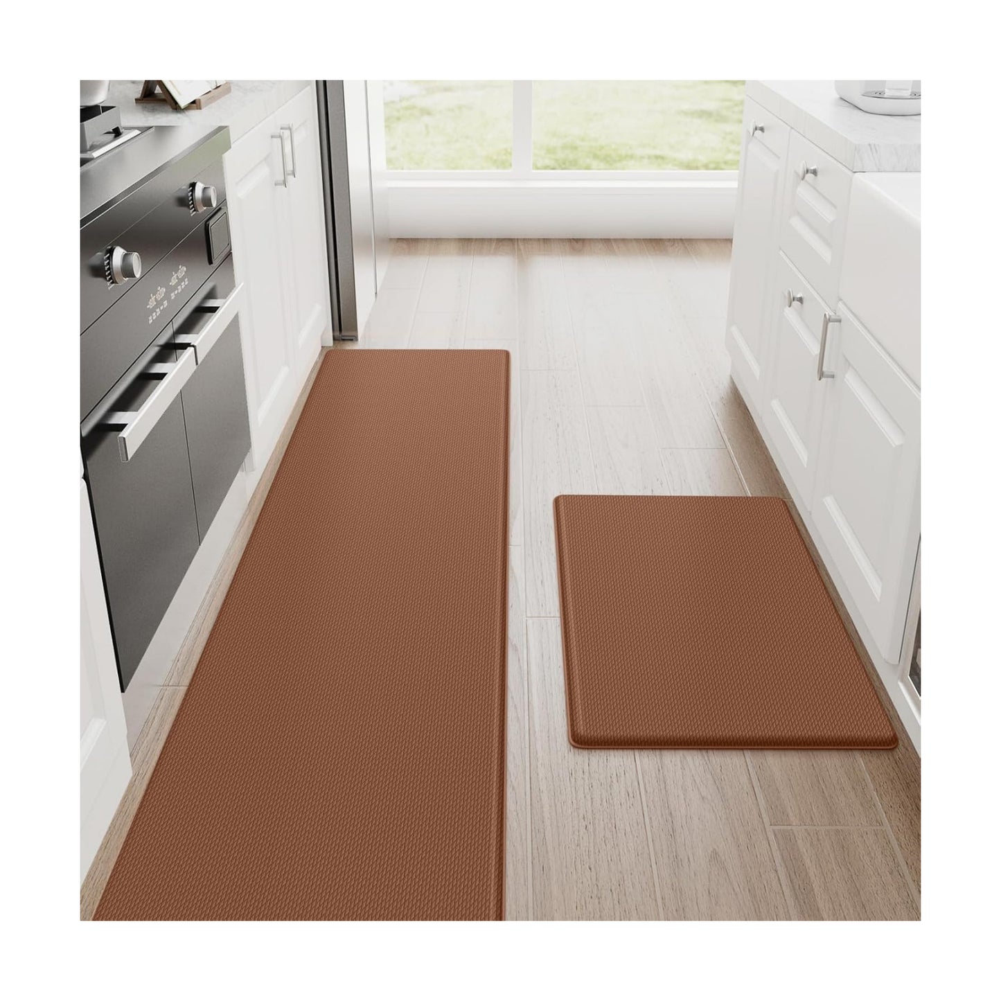 StepRite Kitchen Mats for Floor, 2-Pack Anti-Fatigue Rugs, Terracotta Brown