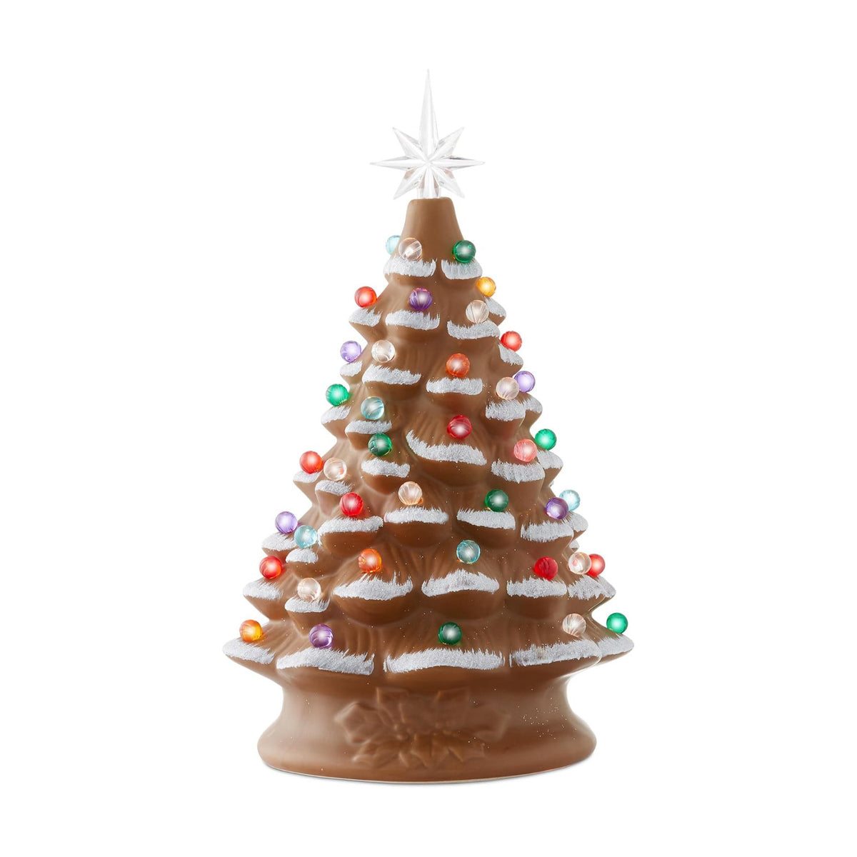 Casafield Hand Painted Ceramic Christmas Tree, Gingerbread 15-Inch Pre-Lit Tree with 128 Multi Color Lights, 2 Star Toppers
