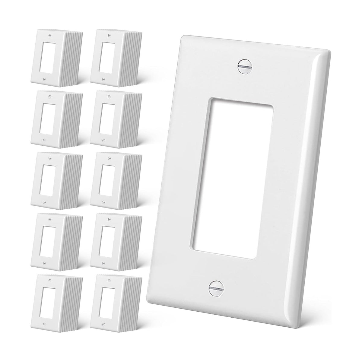 CML 100 Pack Mid-Size Decorator Wall Plates, 1-Gang Switch Plates and Electrical Outlet Receptacle Covers, Midway Size
