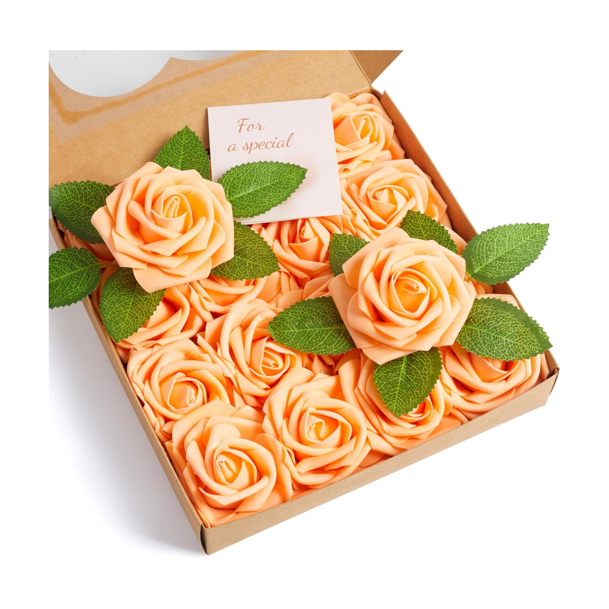 16 Pcs Orange Artificial Flowers, Fake Roses with Stems