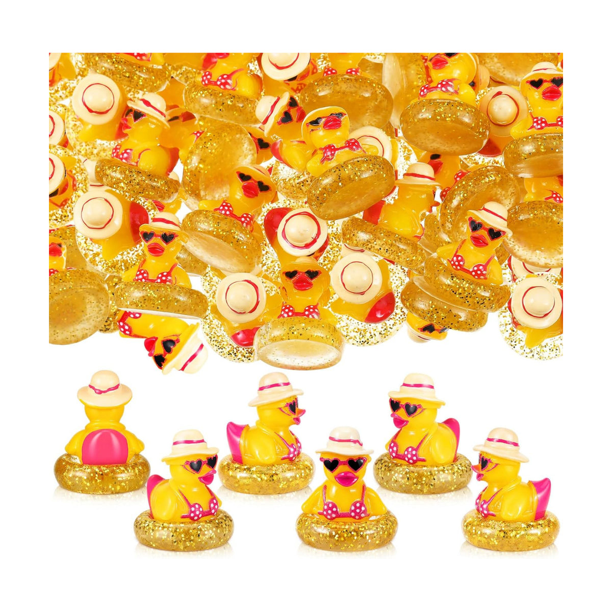 RoundFunny 50 Pcs Mini Ducks Bulk Resin Bikini Duck Figurines for Cruises