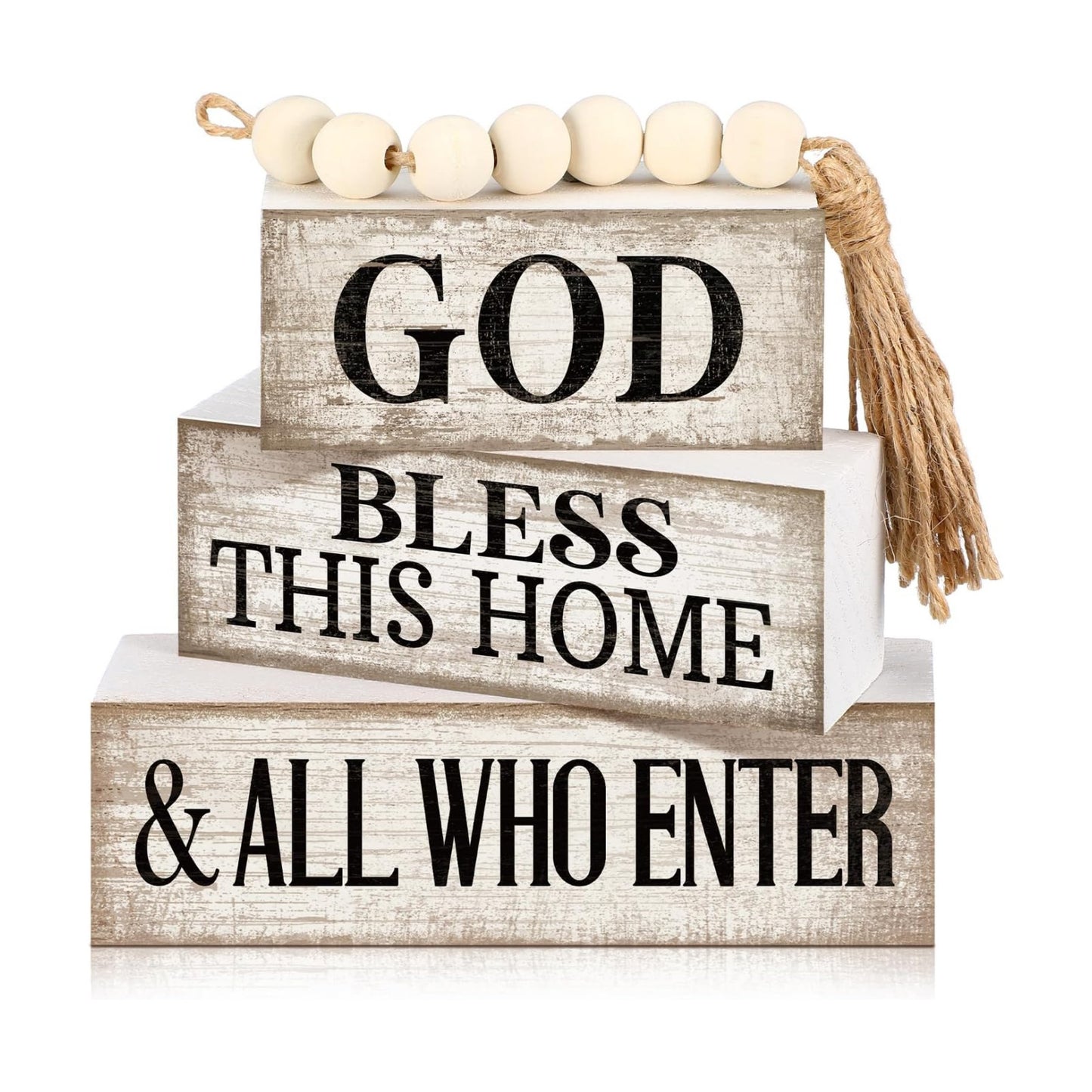 Moucuny 4 Pcs Christian Table Decor Rustic God Bless This Home Stacked Sign
