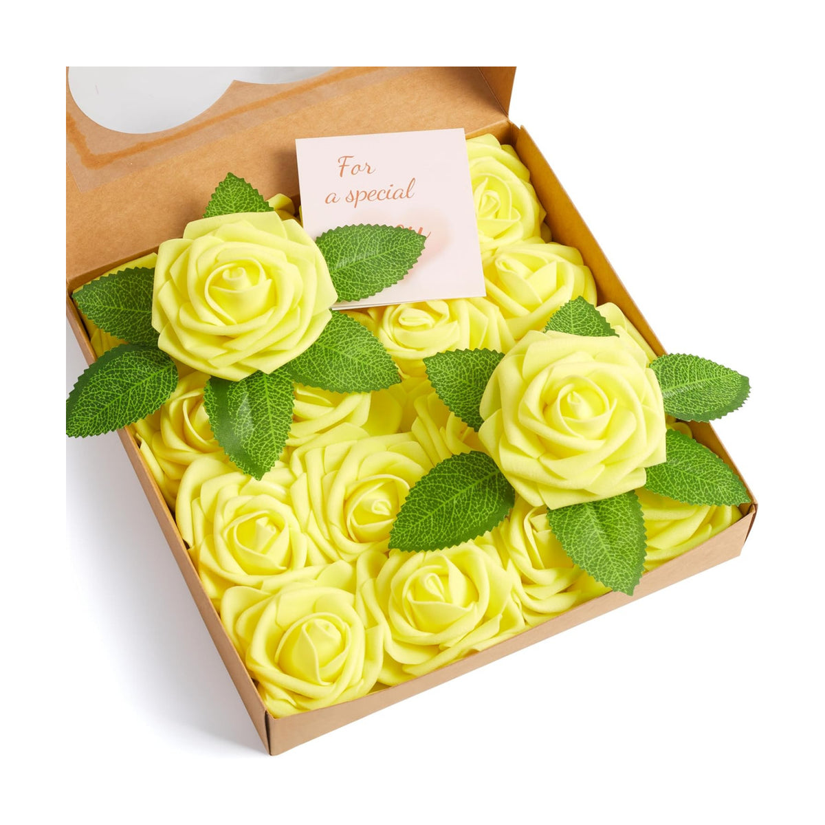 16 Pcs Yellow Artificial Flowers, Fake Roses with Stems