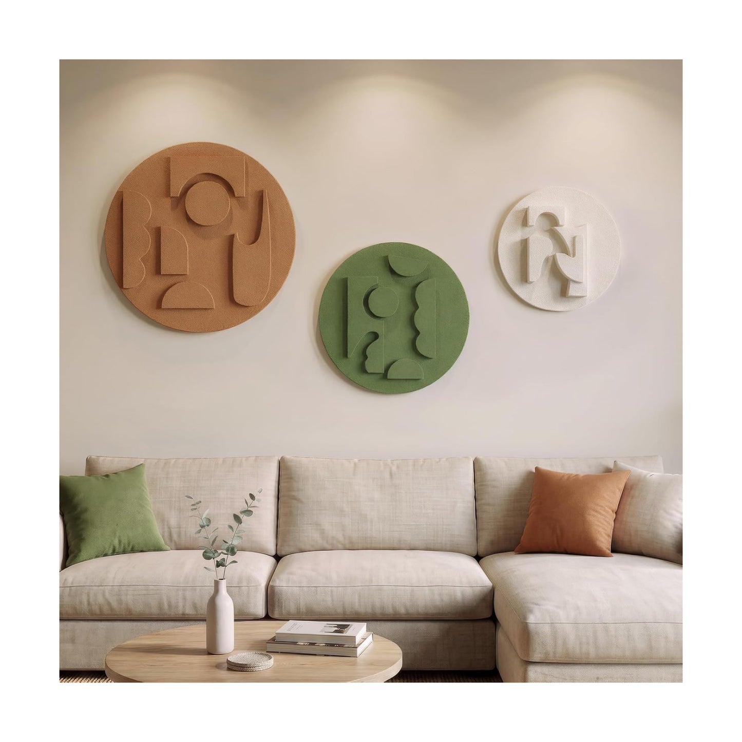 3D Textured Round Modern Abstract Boho Wall Art for Living Room, 3 Piece