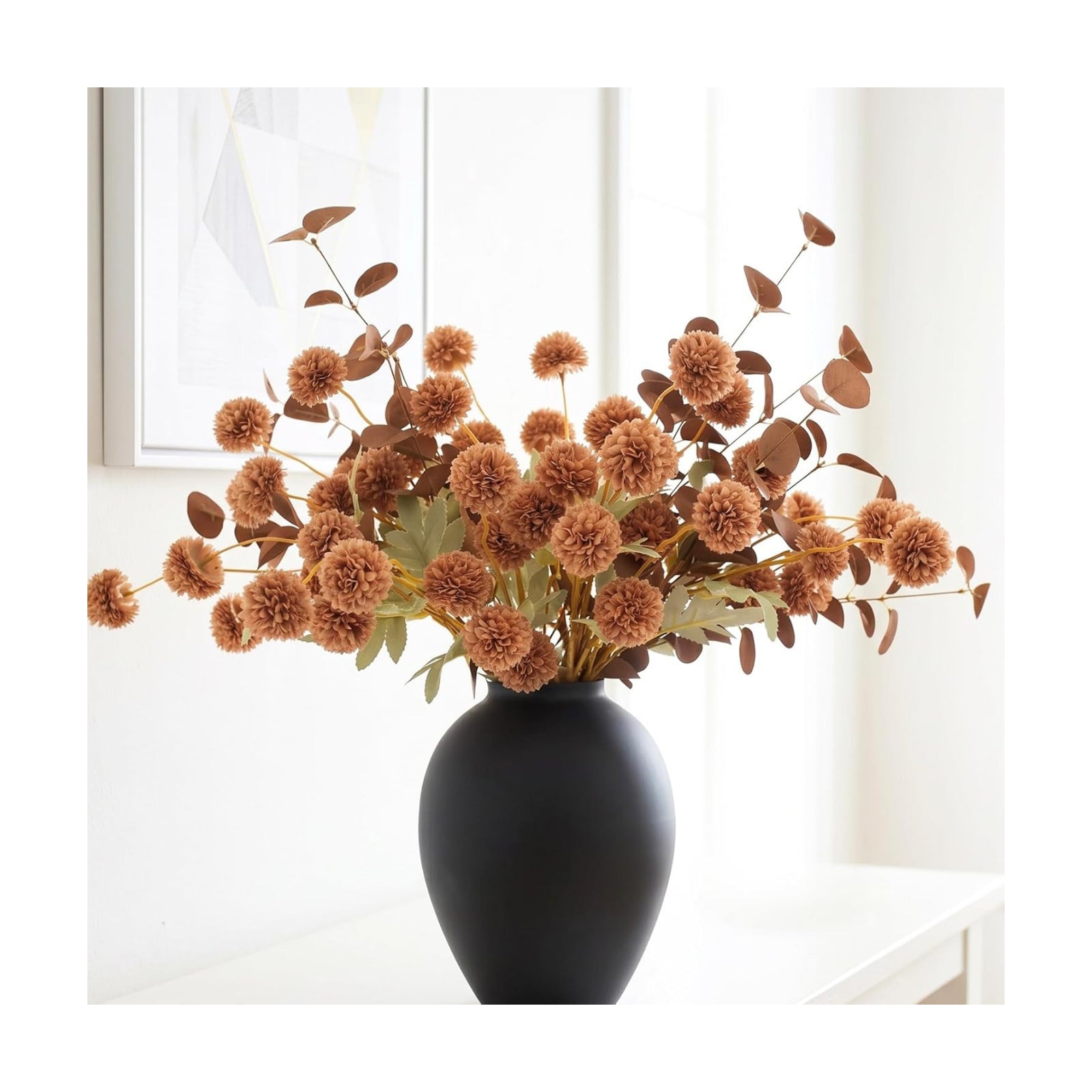RyddeligHome Brown Mums Artificial Flowers Arrangement for Vases