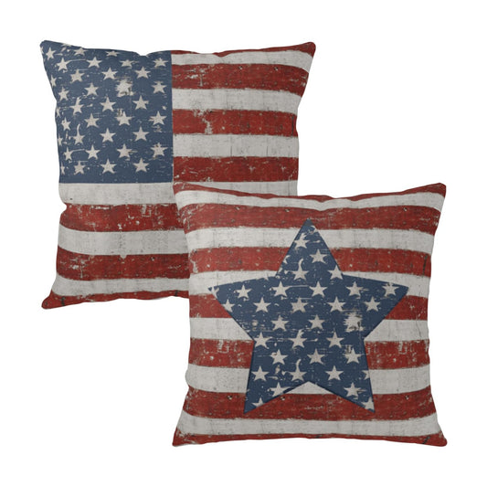 Vintage American Flag Star Pillow Covers 18x18 Set of 2 Red White Stripes Patriotic Outdoor Throw Pillows Covers 4th of July Independence Memorial Day Cushion Case for Home Couch Sofa Decor