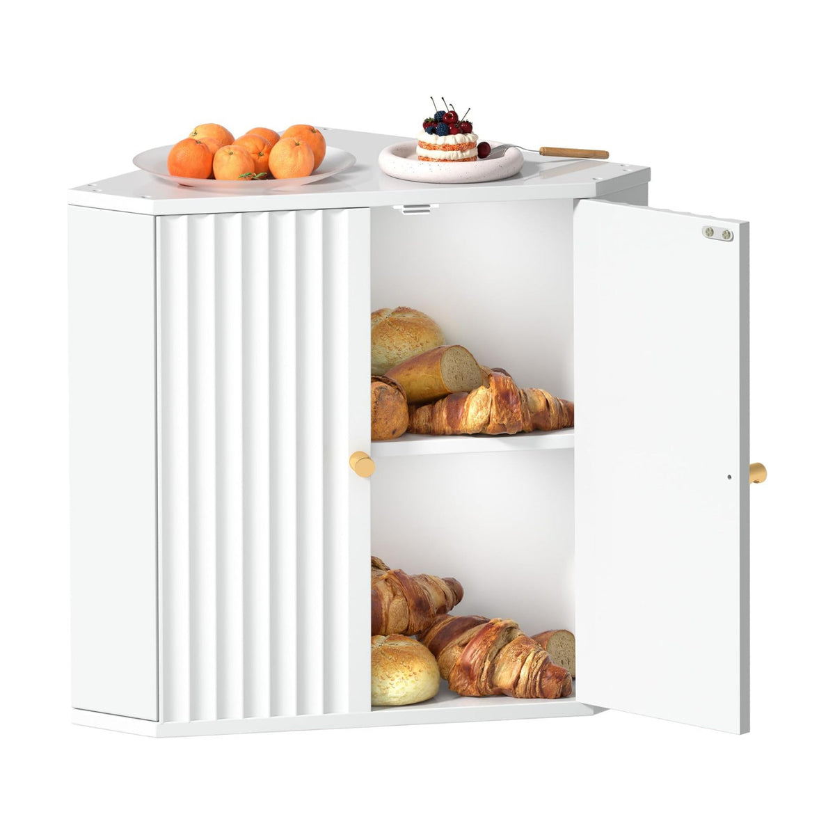 Corner Bread Box for Kitchen Countertop, Large Bread Storage Container, Double Layer Breadbox for Homemade Bread