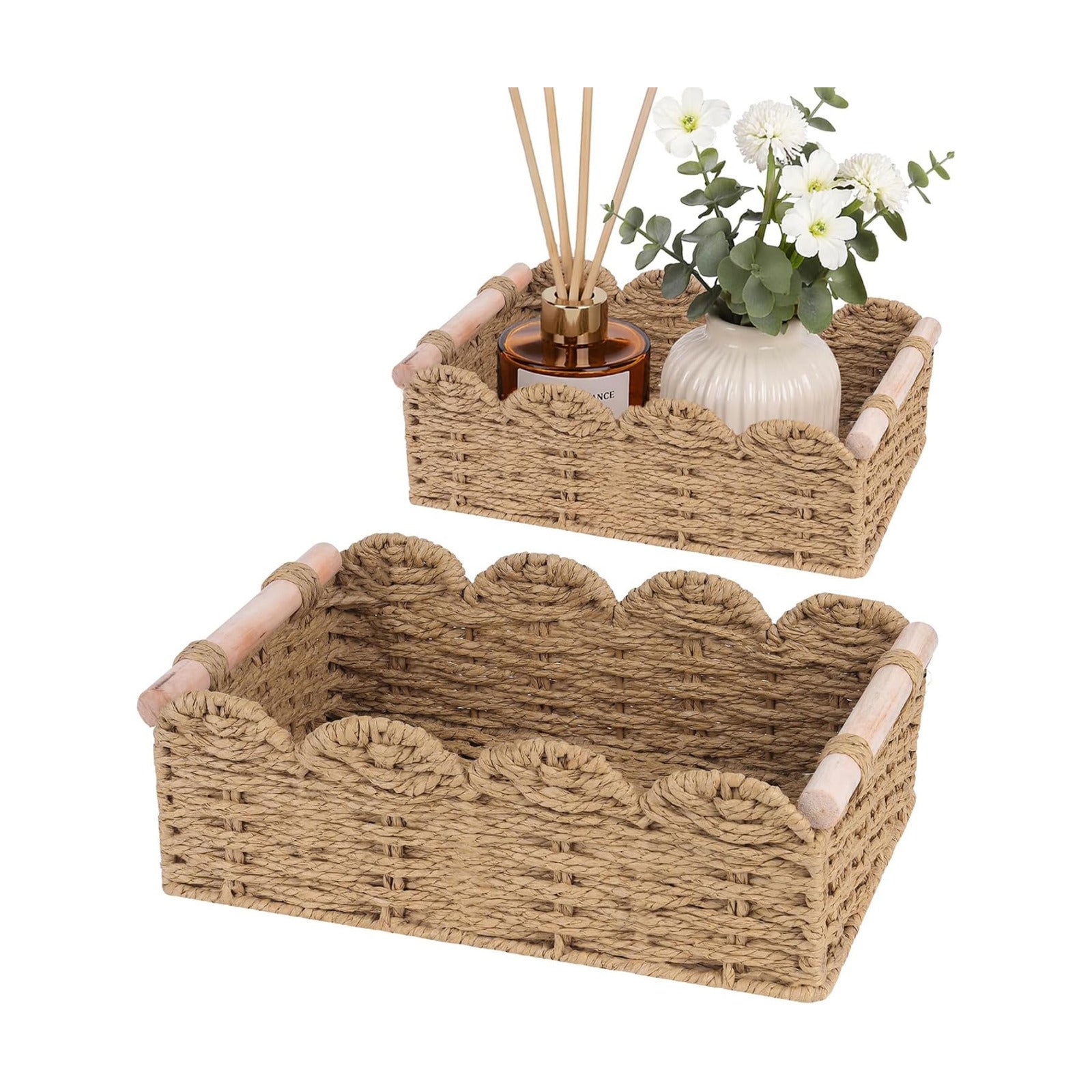 Scalloped Edge Wicker Basket / Neutral / Set of 2