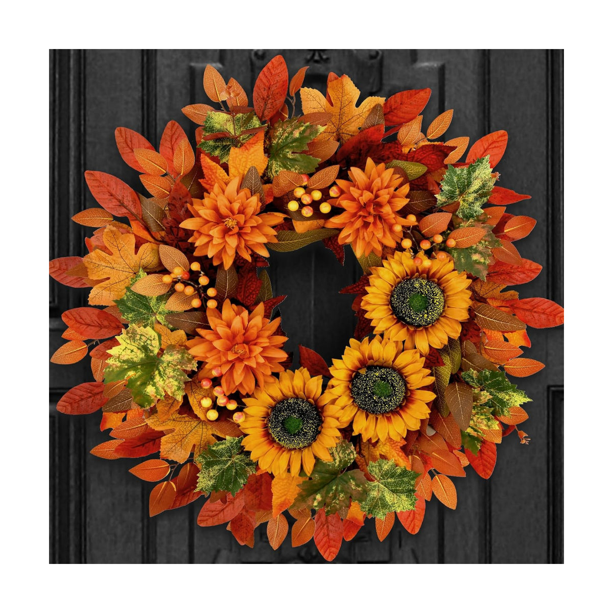 2 Pcs Fall Wreaths for Front Door,22 inch Autumn Sunflower Wreath