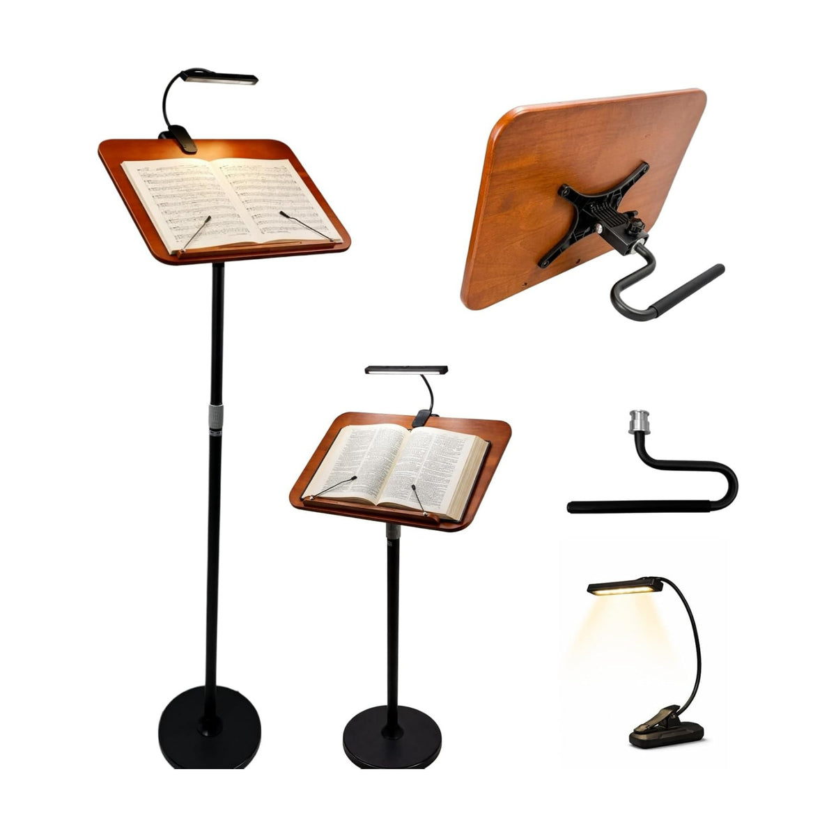2 in 1 Multiplel-Use Music Stand with Light, Book Holder for Reading, Height Adjustable 18''-55'' Bible Shtender