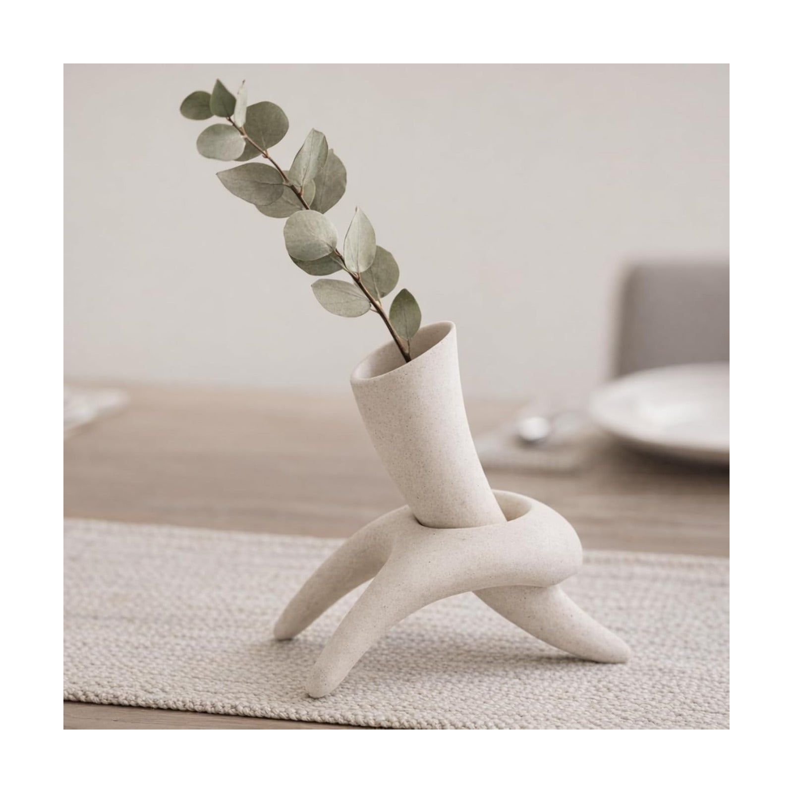 Modern Abstract Ceramic Vase 7.3" Wabi Sabi Japandi Sculptural Vase / Beige