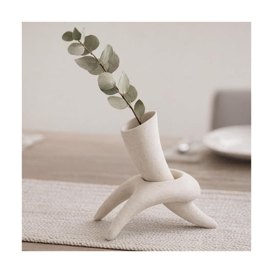 Modern Abstract Ceramic Vase 7.3" Wabi Sabi Japandi Sculptural Vase / Beige