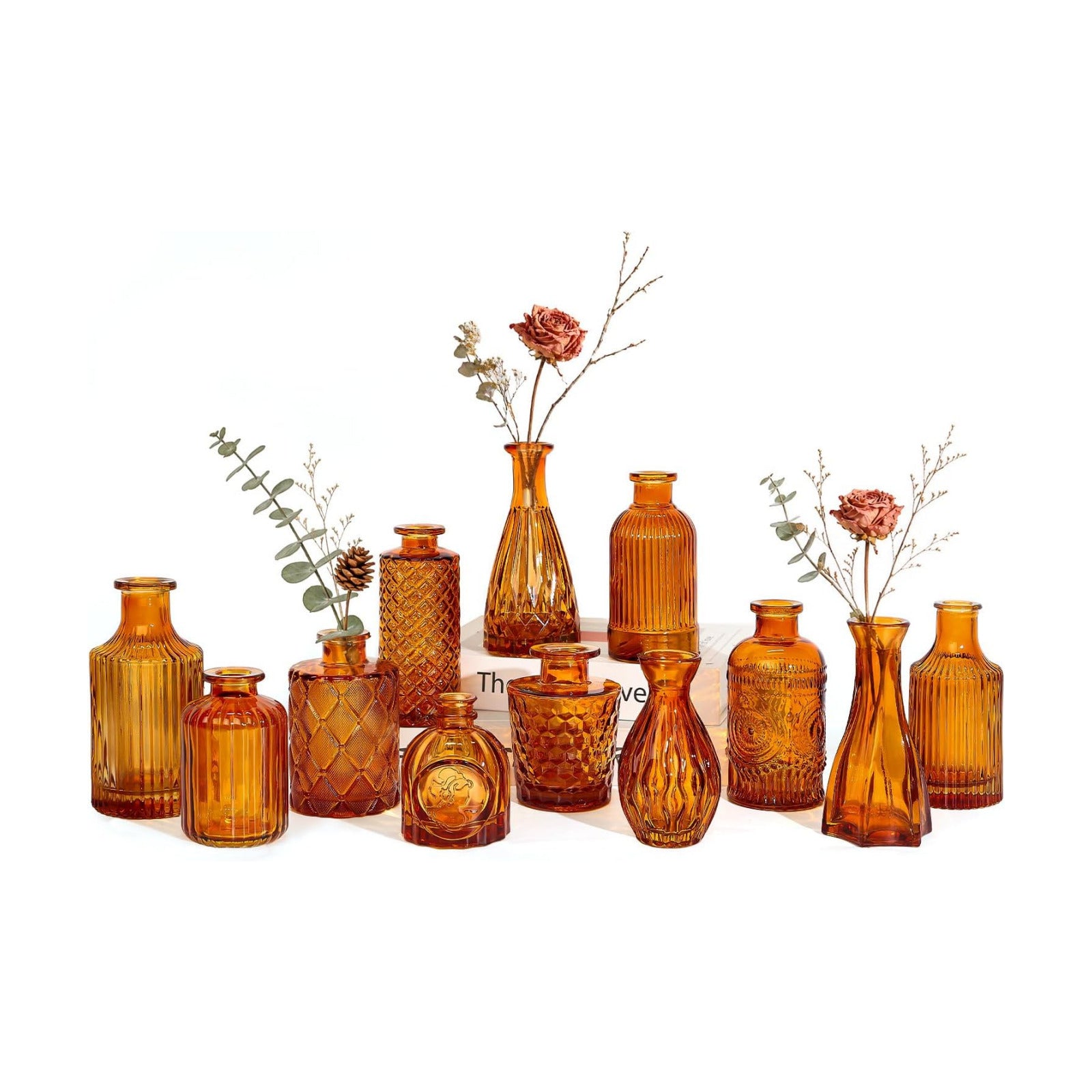 Brown Glass Bud Vases / Amber Brown / Set of 12