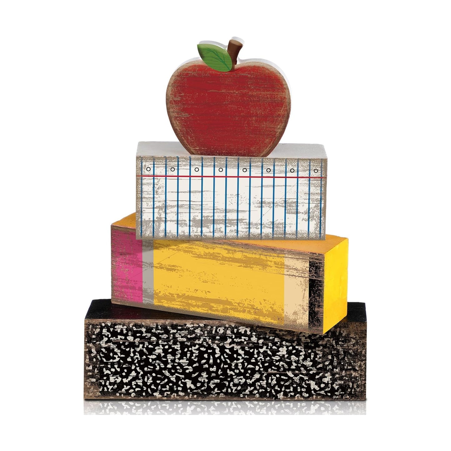 Lineshading 4 Pcs Back To School Table Decorations Wooden Apple Block Signs