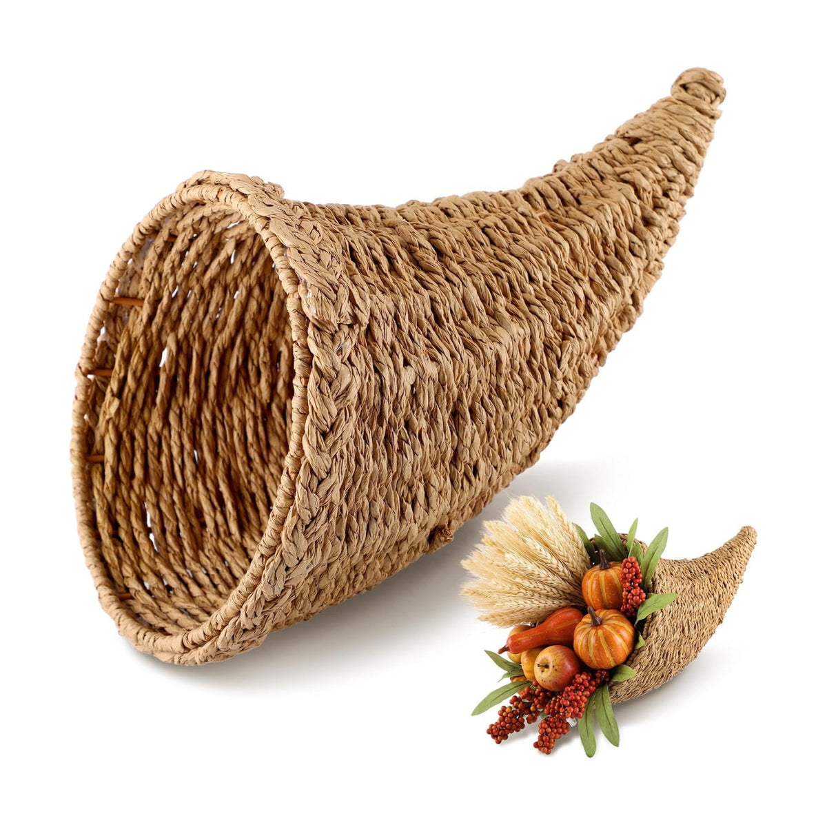 Dandat 1 Pcs Fall Cornucopia Basket Centerpiece 13.78 Inch, Seaweed