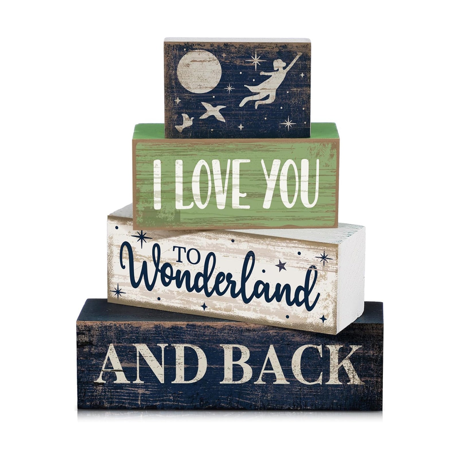 Lineshading 4 Pcs Wooden Farmhouse Block Signs Tiered Tray Decor, Newborn