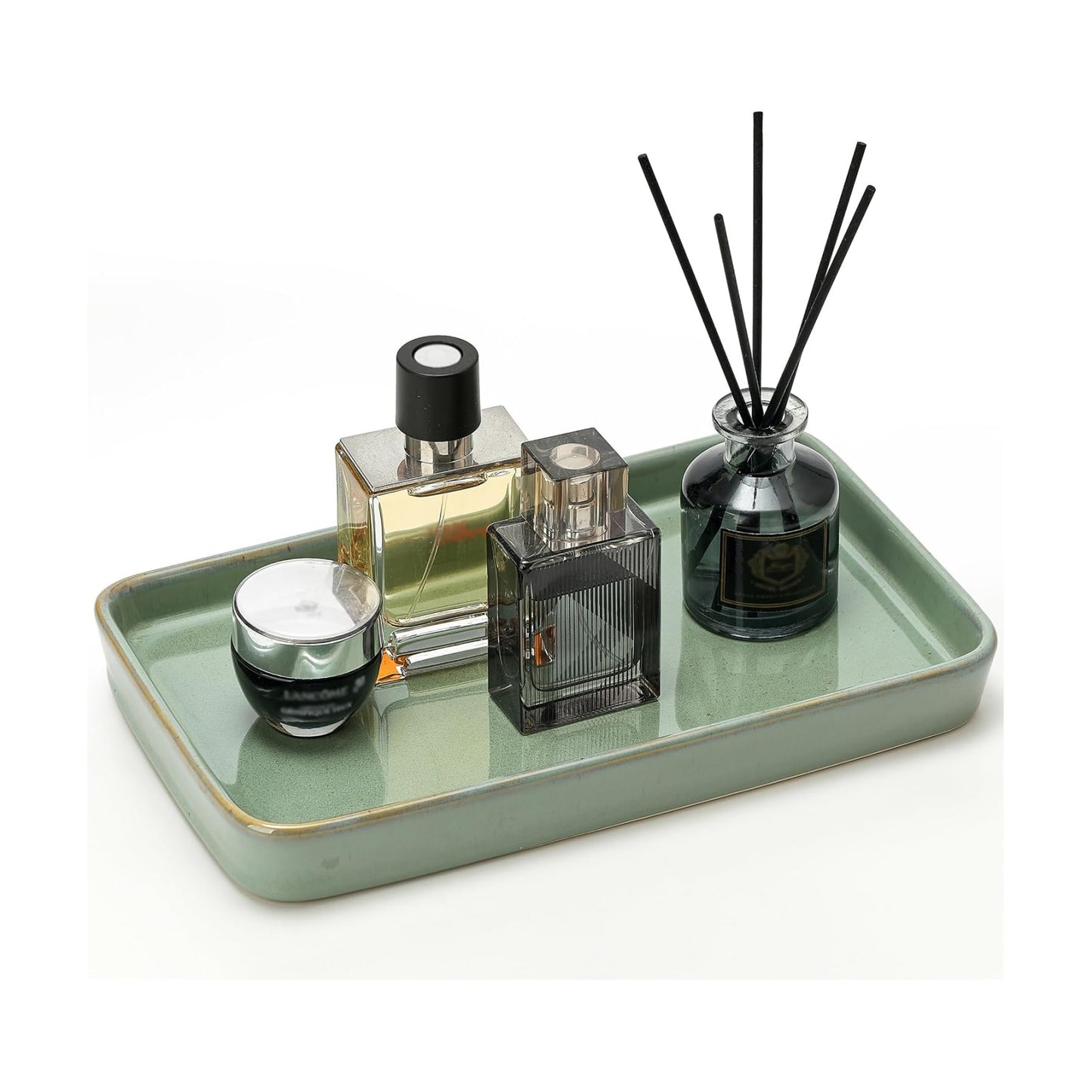 Bathroom Vanity Tray for Countertop- Ceramic Decorative / Kiln-transformed Green-1 Pc / 10 x 6 x 1