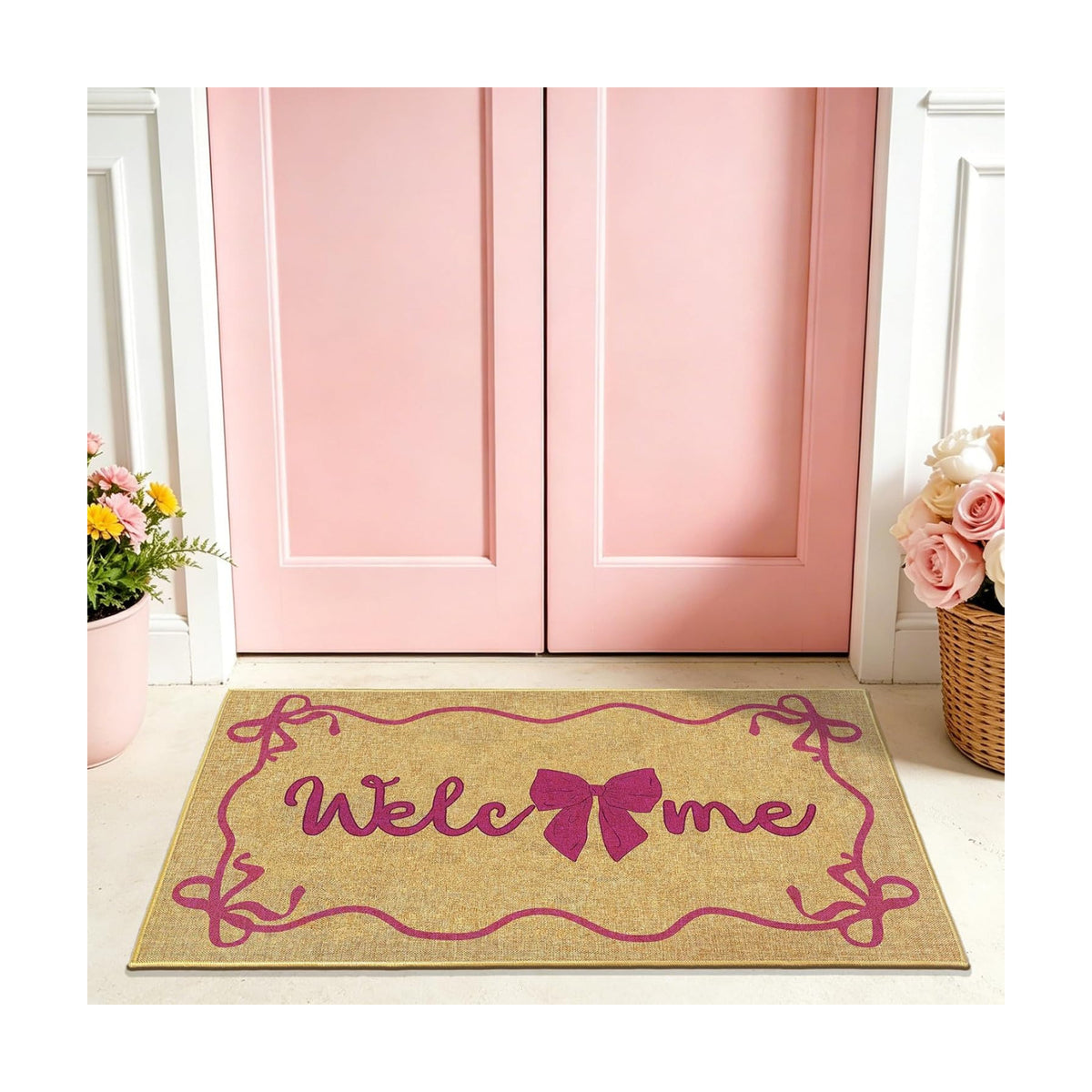 Bow Welcome Doormat Pink Coquette Welcome Entrance Door Mat Entryway Rug
