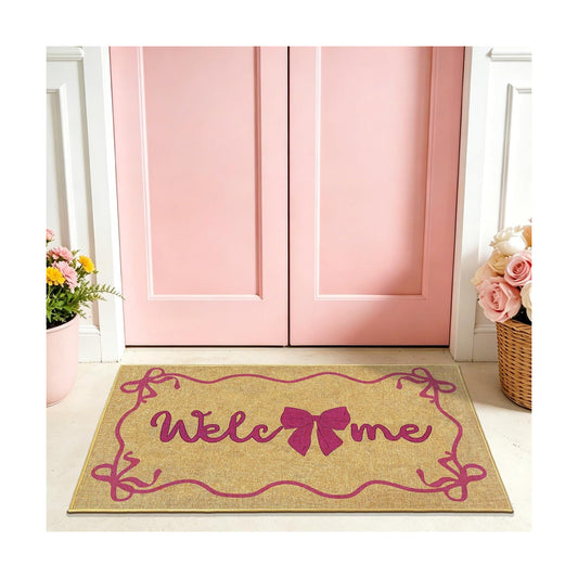 Bow Welcome Doormat Pink Coquette Welcome Entrance Door Mat Entryway Rug