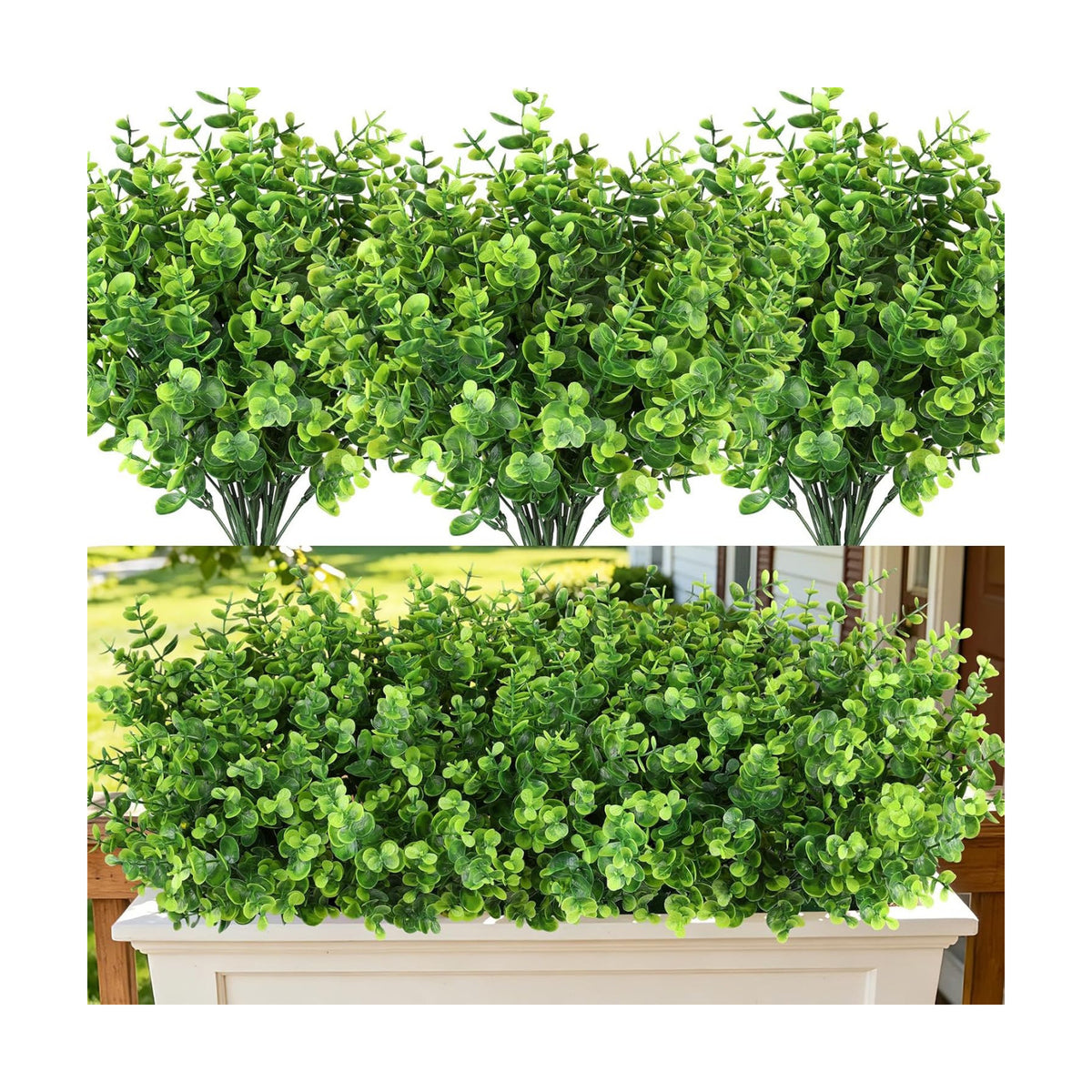 Artificial Greenery Eucalyptus Boxwood, Faux Outdoor Plants, 12PCS