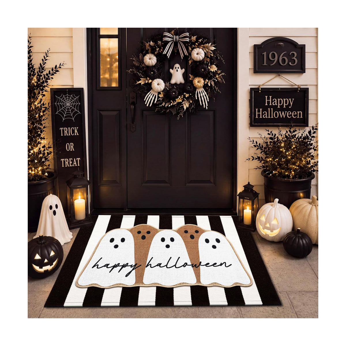 Tinideya 2 Pcs Halloween Door Mats Outdoor Layered Ghost Front Door Mat